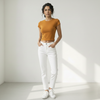 Round Neck Crop Top Half Sleeves Mustard Color