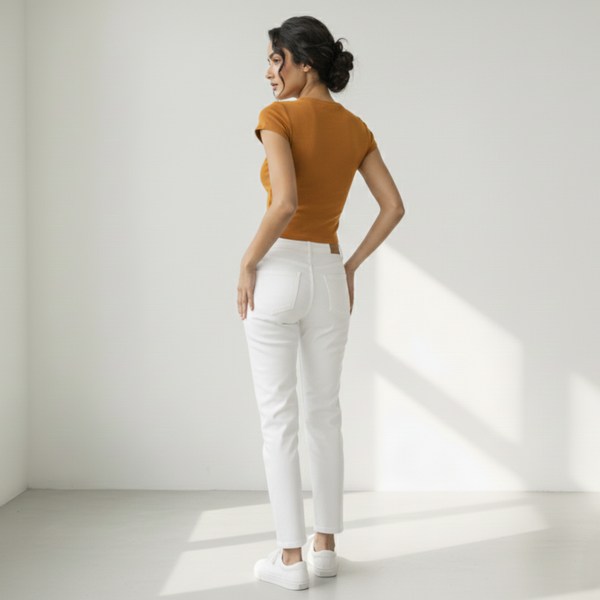 Round Neck Crop Top Half Sleeves Mustard Color