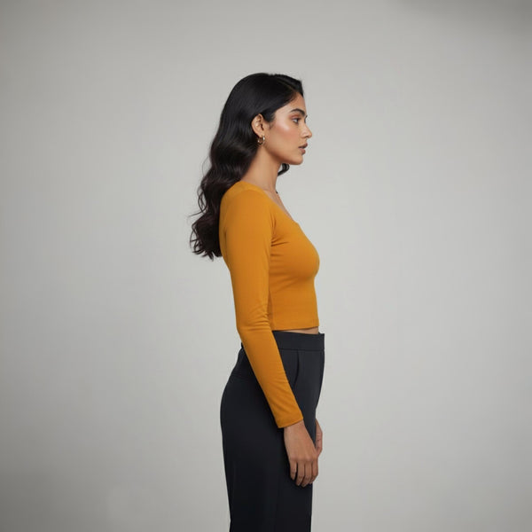 Women’s Square Neck Cotton Crop Top Mustard Colour