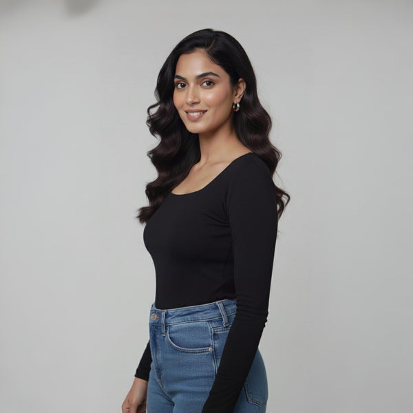 Women’s Square Neck Cotton Crop Top Black