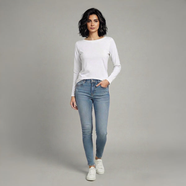 Boat Neck T-ShirtFull Sleeves White