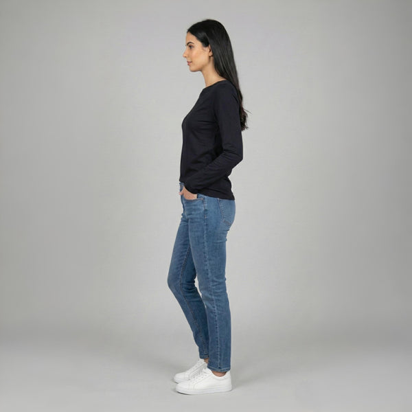 Boat Neck T-ShirtFull Sleeves Black