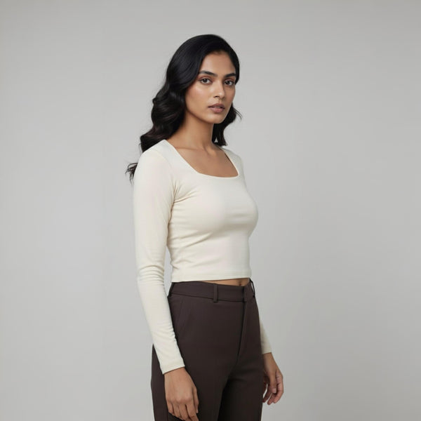 Women’s Square Neck Cotton Crop Top Off-White