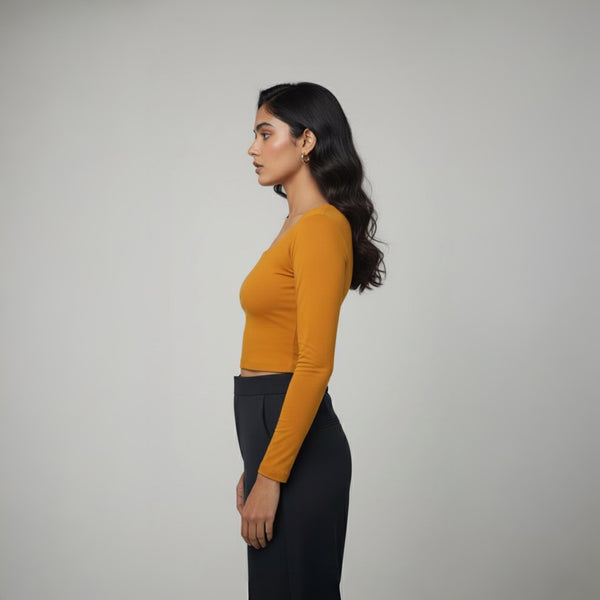 Women’s Square Neck Cotton Crop Top Mustard Colour