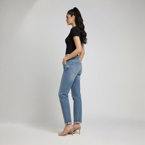 Round Neck Crop Top Half Sleeves Black