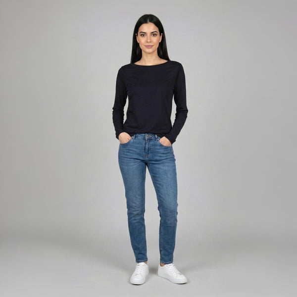 Boat Neck T-ShirtFull Sleeves Black