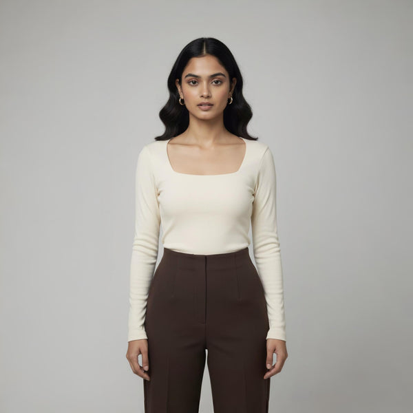 Women’s Square Neck Cotton Crop Top Off-White