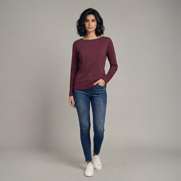 Boat Neck T-Shirt Full Sleeves Wine