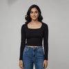 Women’s Square Neck Cotton Crop Top Black
