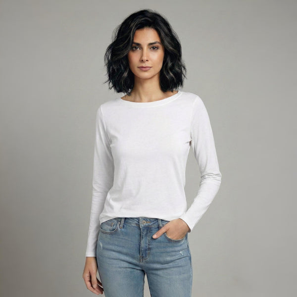 Boat Neck T-ShirtFull Sleeves White