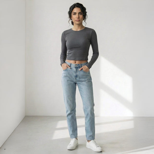 Crop Top Full Sleeve Grey