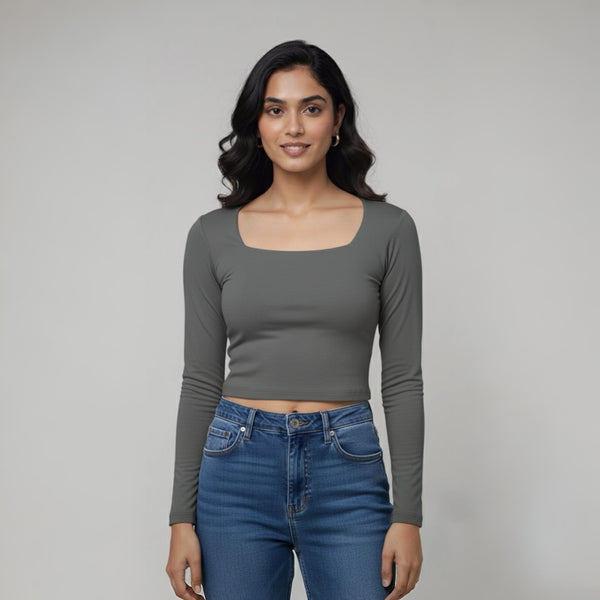 Women’s Square Neck Cotton Crop Top Ash