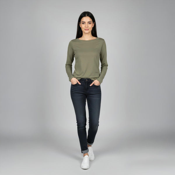 Boat Neck T-ShirtFull Sleeves Moss Green