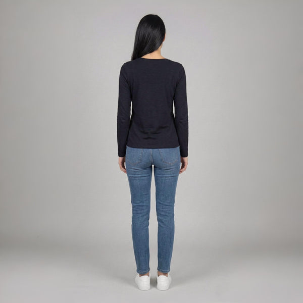 Boat Neck T-ShirtFull Sleeves Black