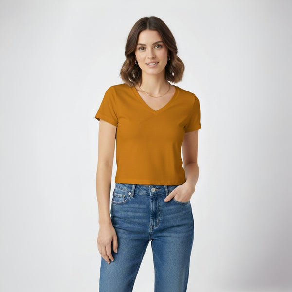 V Neck crop Top Slim FIT Mustard Color