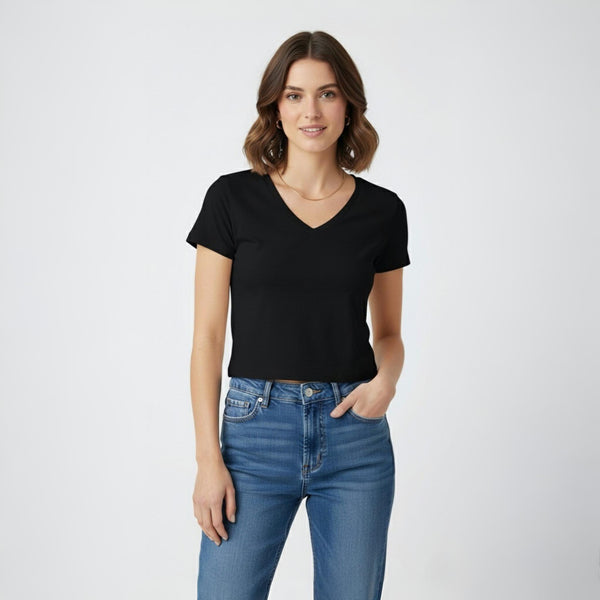 V Neck crop Top Slim FIT Black