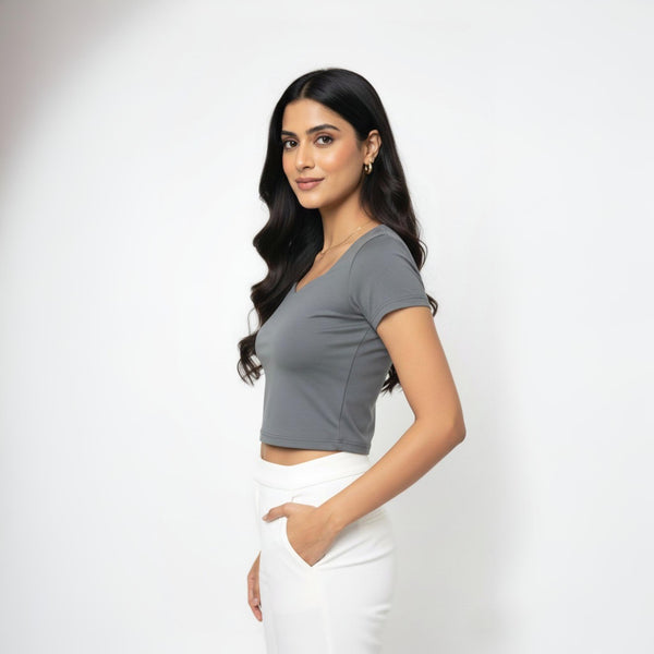 Heart Neck crop Top Slim FIT Ash