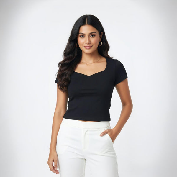 Heart Neck crop Top Slim FIT Black
