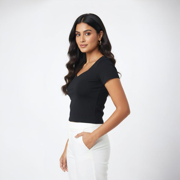 Heart Neck crop Top Slim FIT Black