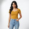 Heart Neck crop Top Slim FIT Mustard Color