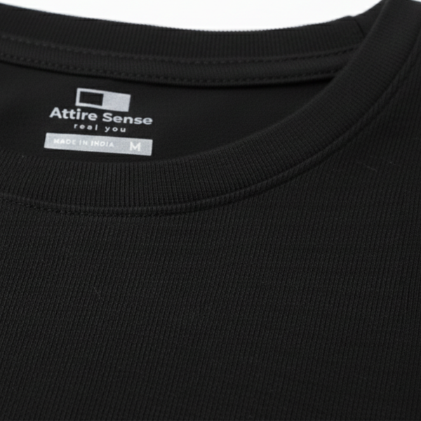 Round Neck Crop Top Half Sleeves Black