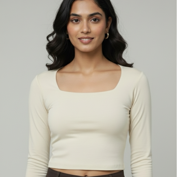 Women’s Square Neck Cotton Crop Top Off-White