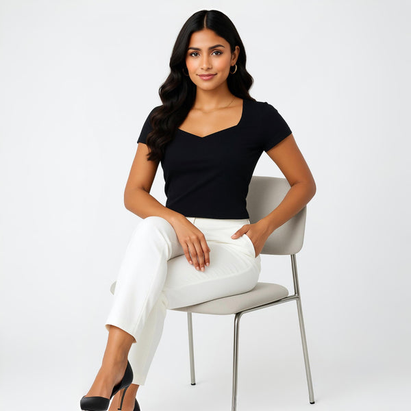 Heart Neck crop Top Slim FIT Black