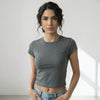 Round Neck Crop Top Half Sleeves Steel Grey
