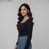 Women’s Square Neck Cotton Crop Top Black