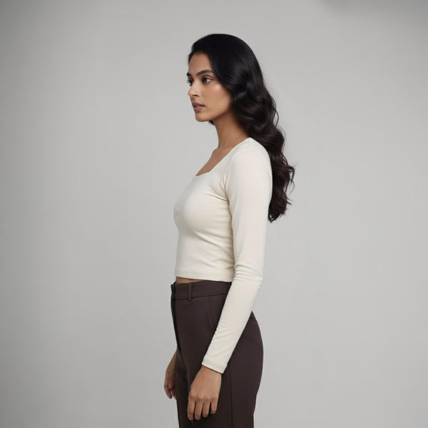 Women’s Square Neck Cotton Crop Top Off-White