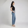 Round Neck Crop Top Half Sleeves Black