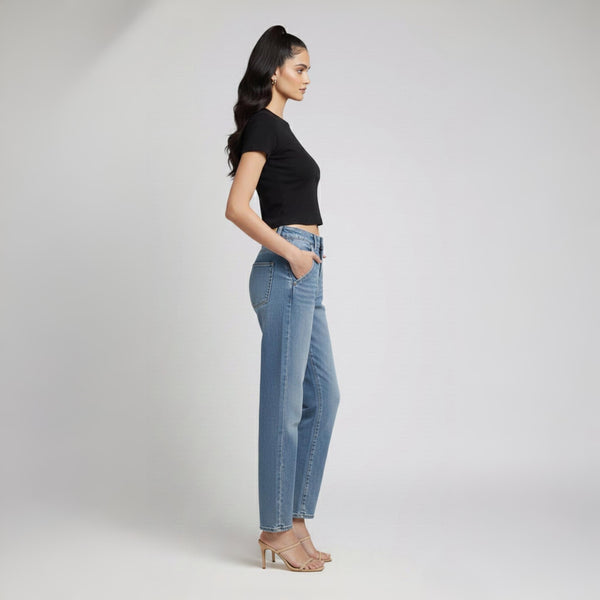 Round Neck Crop Top Half Sleeves Black