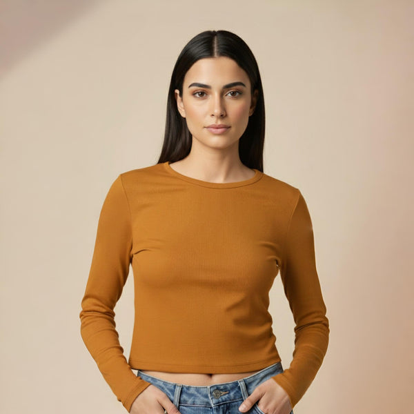 Crop Top Full Sleeve Mustard color