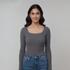 Women’s Square Neck Cotton Crop Top Ash