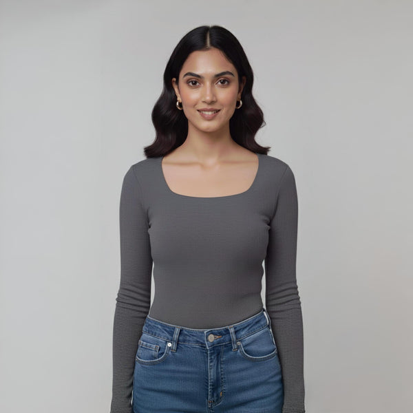 Women’s Square Neck Cotton Crop Top Ash