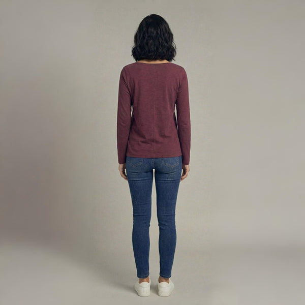 Boat Neck T-Shirt Full Sleeves Wine