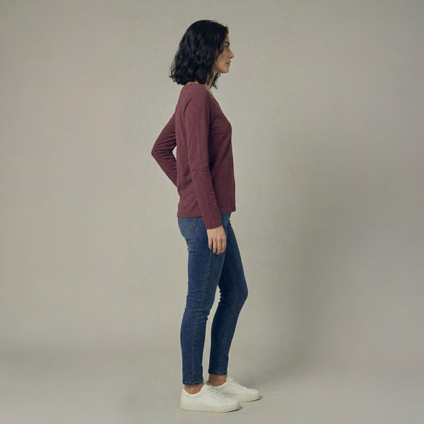 Boat Neck T-Shirt Full Sleeves Wine