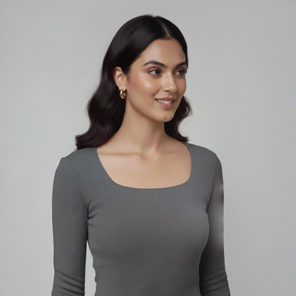 Women’s Square Neck Cotton Crop Top Ash