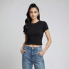 Round Neck Crop Top Half Sleeves Black