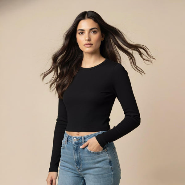 Crop Top Full Sleeve Black