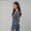 Women’s Square Neck Cotton Crop Top Ash