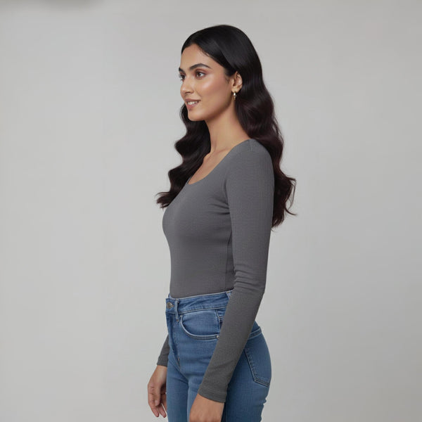 Women’s Square Neck Cotton Crop Top Ash