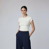 Round Neck Crop Top Half Sleeves Off White