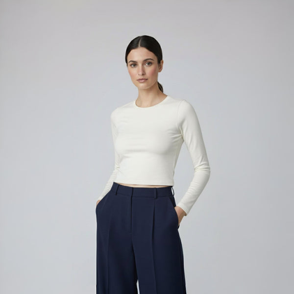 Crop Top Full Sleeve Off White