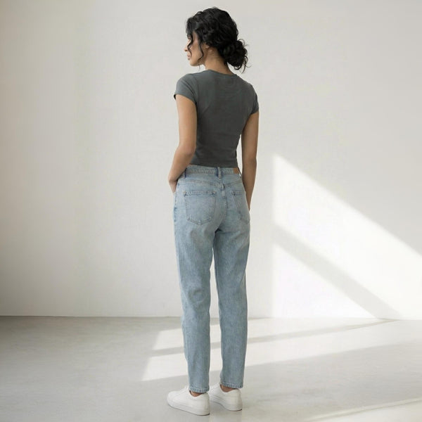 Round Neck Crop Top Half Sleeves Steel Grey