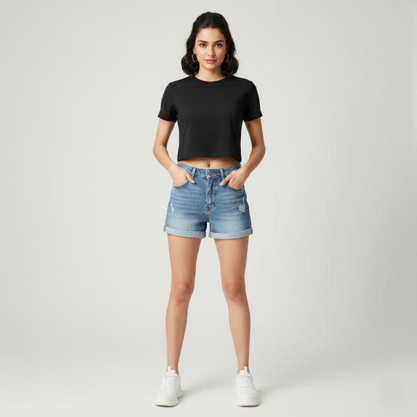 Women Regular Crop Top black