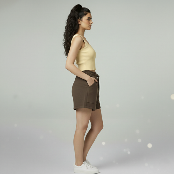 Female Premium looper Shorts Brown