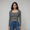 Women’s Square Neck Cotton Crop Top Ash
