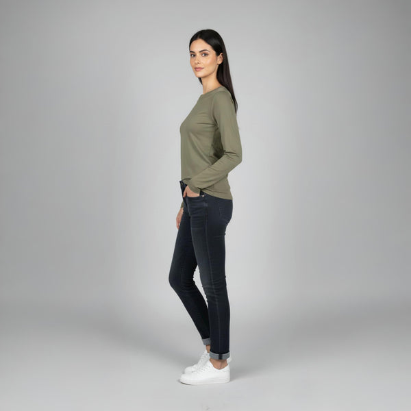 Boat Neck T-ShirtFull Sleeves Moss Green