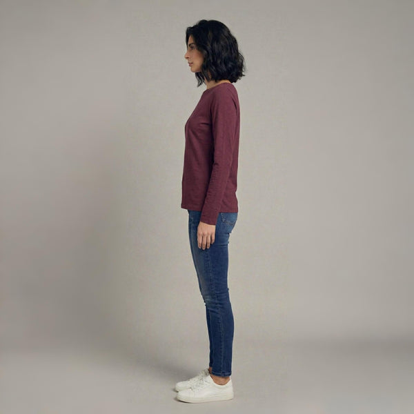 Boat Neck T-Shirt Full Sleeves Wine